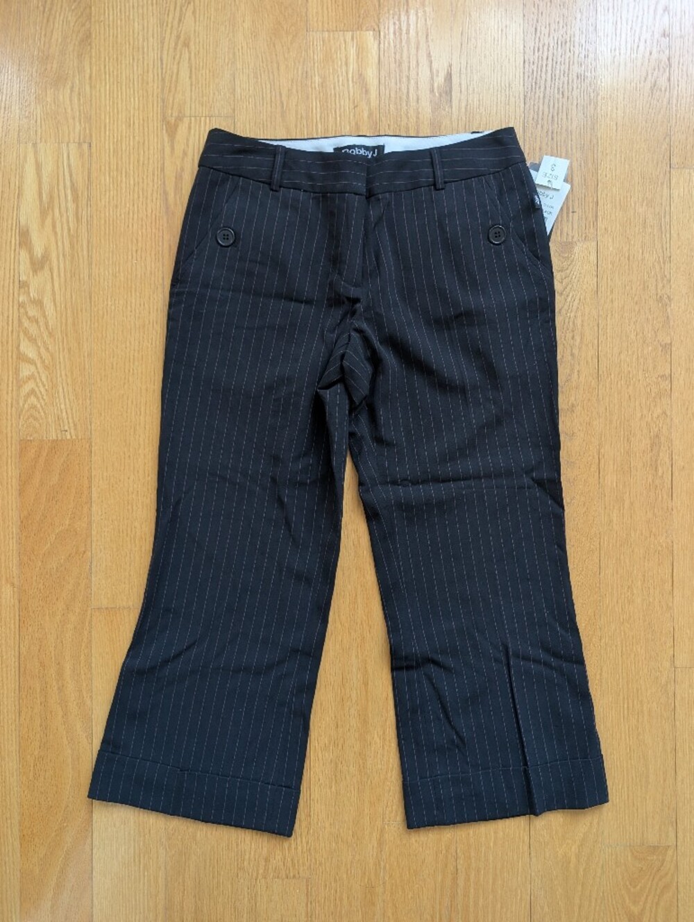 VINTAGE Y2K NWT BOBBY J Womens Size 3 Black Cropped Cuffed Pinstripe Dress Pant